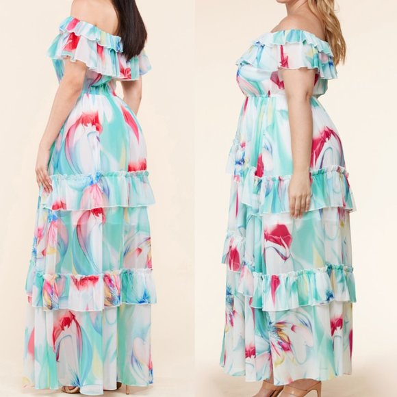Latiste Floral Chiffon Watercolor Maxi Dress - Picture 2 of 15